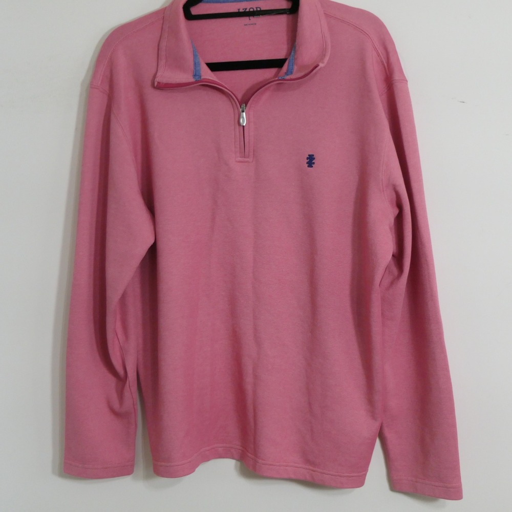 IZOD Mens Quarter Zip Pullover L Pink Preppy Golf Coastal Hamptons 46IZFGB9KR697